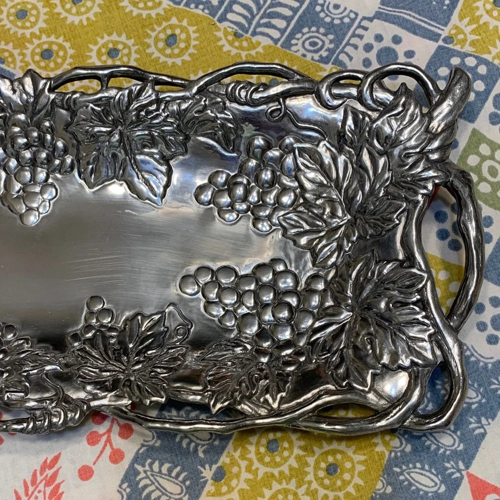 Vintage Arthur Court 1995 Silver Rectangular Grape Motif Tray - Picture 6 of 14